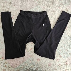 Gymshark M Black Leggings Full Length Side Pockets Mesh Workout Gym Athletic